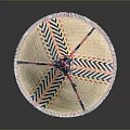 Woven Conical Hat With Colorful Geometric Patterns And Fringed Edge