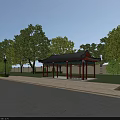 Traditional Chinese Ancient Pavilion With Classic Roof Surrounded By Green Trees And Grassland