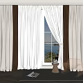 Modern White Sheer and Brown Curtains in Living Room with Sea View and Natural Light
