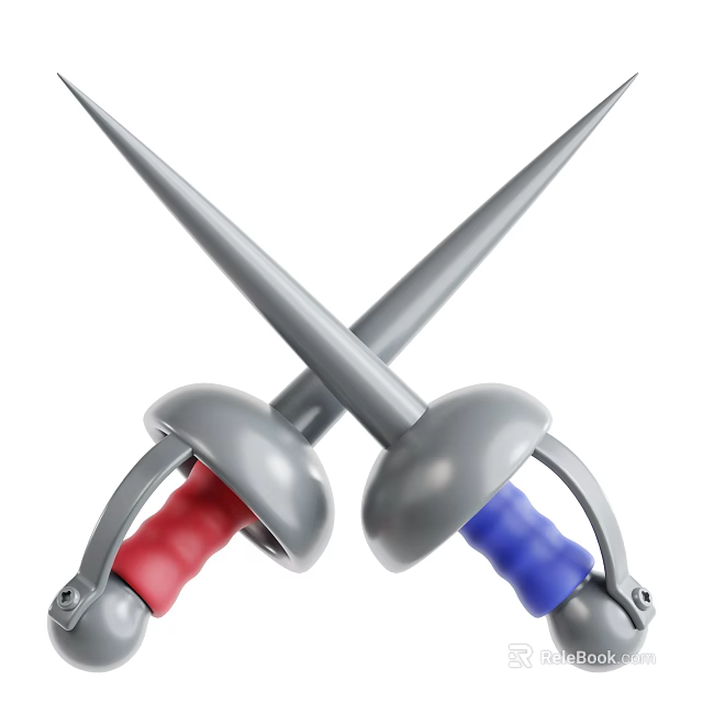 Professional Fencing Swords Crossed With Red And Blue Handles For Sports Equipment 3d model 