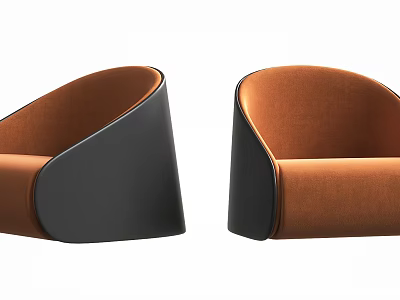 Modern Single Sofa with Orange Upholstery and Black Armrests in Curved Design 3d model