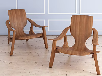 Modern Wooden Leisure Chairs With Armrests In Bright Interior Space 3d model