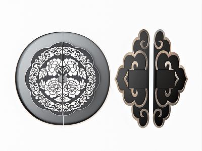 New Chinese Style Door Handle Lock Key Door Lock Pattern Handle Round Door Handle 3d model