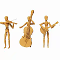 Wooden Mannequin Game Movie Characters Playing Violin Cello And Guitars