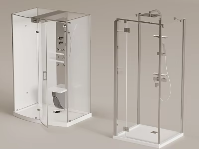 Modern Shower Head In Glass Enclosure And Column Design With Handheld And Overhead Sprayers 3d model