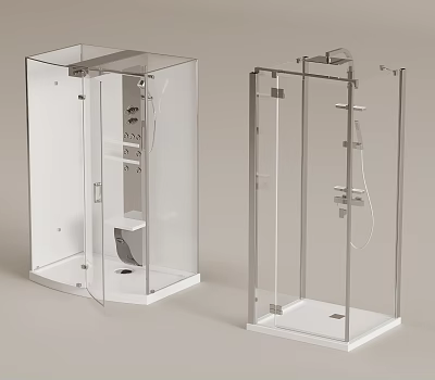Modern Shower Head In Glass Enclosure And Column Design With Handheld And Overhead Sprayers 3d model
