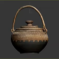 Traditional Handcrafted Teapot with Woven Bamboo Handle Lid and Brown Green Ceramic Body