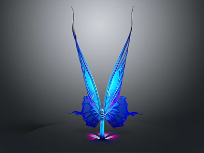 Elegant Fairy Character With Transparent Iridescent Blue Purple Gradient Butterfly Wings And Glowing Base 3d model