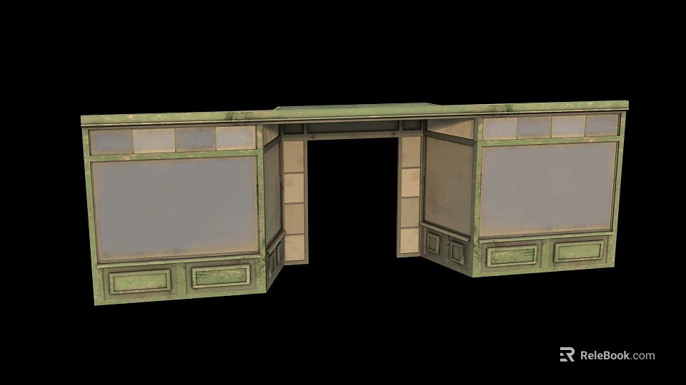Vintage Green Display Cabinet With Double Sections Glass Panels And Doors 3d model 
