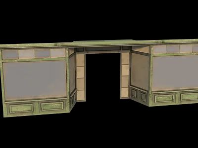 Vintage Green Display Cabinet With Double Sections Glass Panels And Doors 3d model