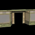 Vintage Green Display Cabinet With Double Sections Glass Panels And Doors