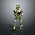 Green Humanoid Robot With Mechanical Skeleton Structure And Yellow Chest Emblem 3d model