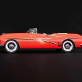 Red Vintage Convertible Car With Classic Chrome Grille And White Wall Tires