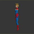 3D Superhero Character Model With Blue Red Costume Golden Hair And Red Belt Design