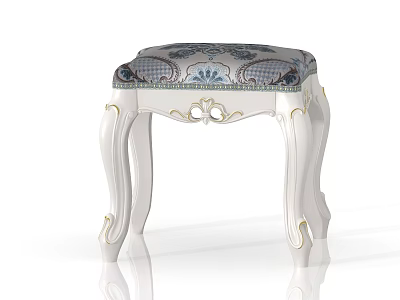 Elegant Sofa Stool With Blue Patterned Upholstery White Curved Legs And Gold Accents 3d model