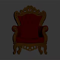 Luxurious Classic Chair With Red Leather Upholstery And Ornate Wooden Carvings