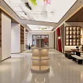 Elegant Modern Mall Counter Health Experience Hall Interior With Marble Reception Desk And Tea Area