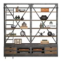 Industrial Style Metal Frame Shelf Unit With Wooden Shelves Drawers And Decorative Items