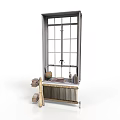 Vintage Window With Multi Pane Frame And Radiator Holding Clay Pot Books And Small Statue