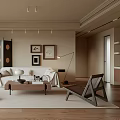 Elegant Living Room Interior With Sofa Wooden Coffee Table Floor Lamp Screen And Wall Art