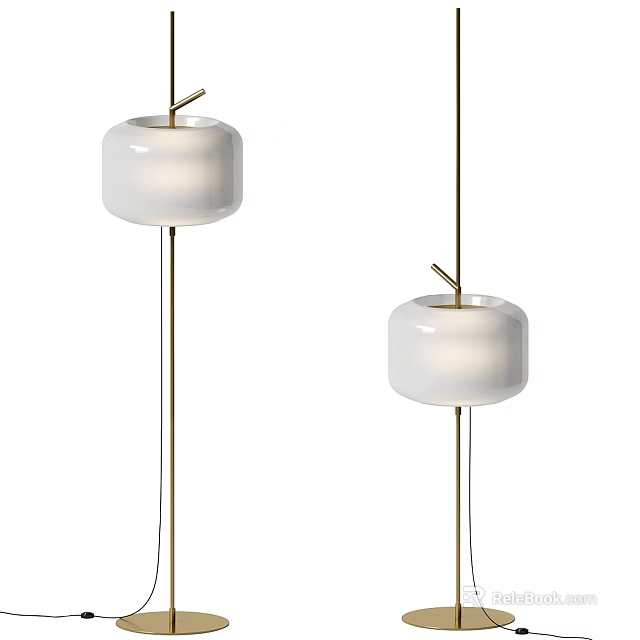 Modern White Floor Lamp With Gold Metal Stand And Cylindrical Shade 3d model 