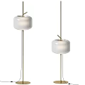 Modern White Floor Lamp With Gold Metal Stand And Cylindrical Shade