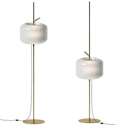 Modern White Floor Lamp With Gold Metal Stand And Cylindrical Shade 3d model