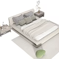 Elegant Modern Double Bed Interior With Upholstered Headboard Pillow And Nightstand 3d model