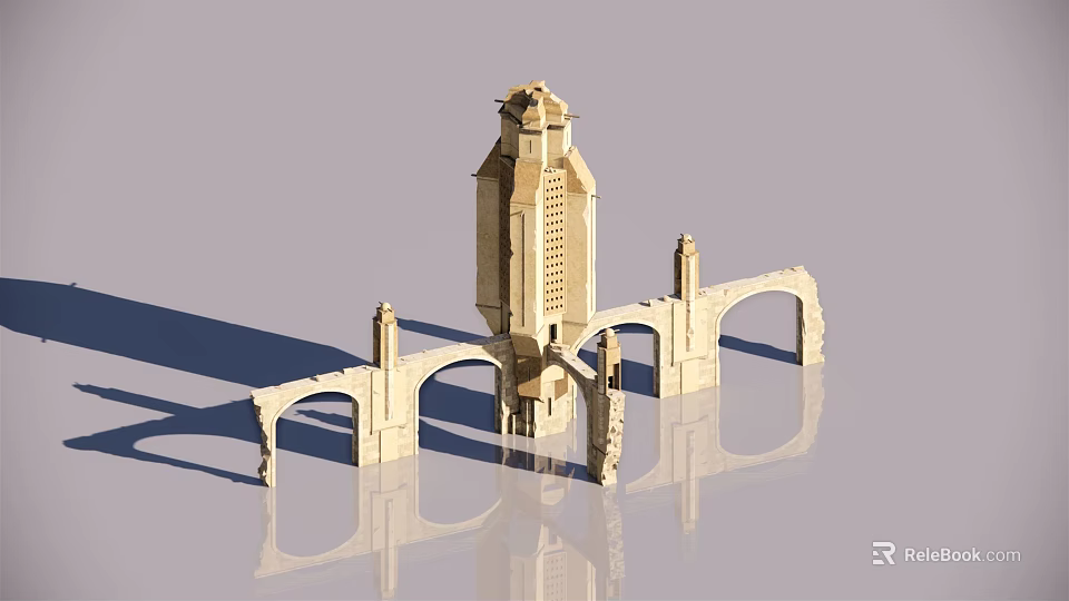 3D Model of Clock Tower and Arch Bridge with Detailed Architectural Design 3d model 