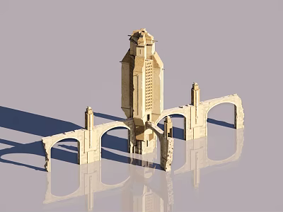 3D Model of Clock Tower and Arch Bridge with Detailed Architectural Design 3d model