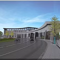 Modern School Building With Contemporary Facade Large Windows Trees And Landscaped Driveway