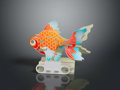 Decorative Aquatic Animal Goldfish 3D Model With Orange Blue Fins And White Base 3d model