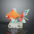 Decorative Aquatic Animal Goldfish 3D Model With Orange Blue Fins And White Base