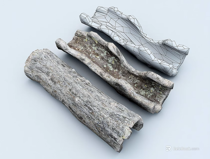 Natural Arbor Trunk Sections Featuring Varied Shapes Cracked Bark and Mossy Texture 3d model 