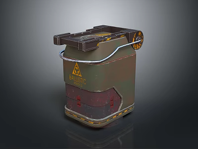 Weapon Green Red Container With Yellow Warning Sign And Top Military Mechanism 3d model