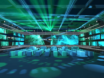 Modern Stage Interior Design With Dynamic Lighting Large Screen And Audience Seats 3d model