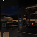 Modern Terrace Bar With Fire Pit Large Screen Comfortable Seating and Nighttime Ambiance