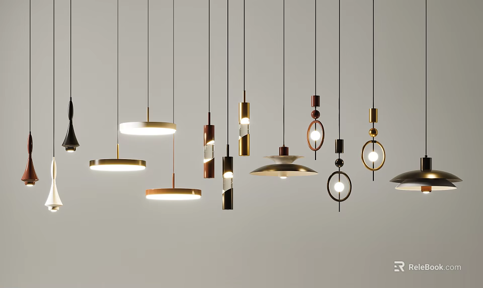 Modern Decorative Pendant Lights With Various Geometric Shapes And Metallic Finishes 3d model 