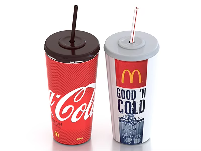 McDonald's Red Coca-Cola and White Good and Cold Beverage Cups with Lid and Straw 3d model
