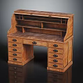 Classic Wooden Desk With Multiple Drawers And Open Shelf Storage Compartments