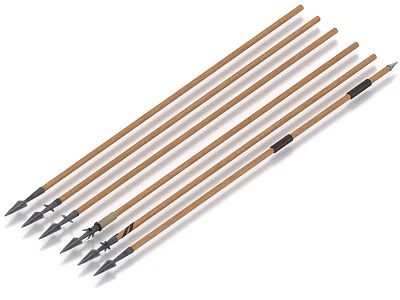 Traditional Wooden Arrows With Metal Tips As Ancient Hunting Weapon Tools 3d model