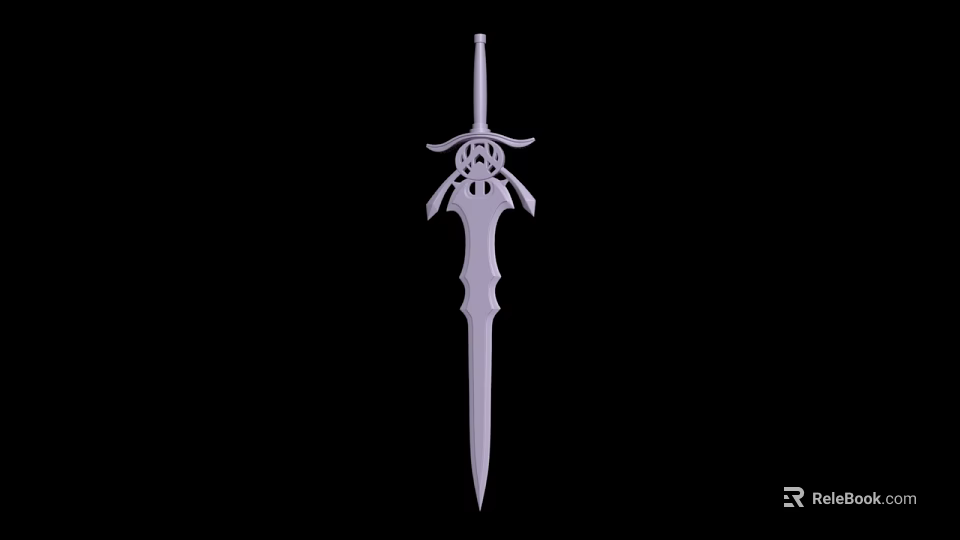 White sword with decorative hilt and intricate blade design against black background 3d model 