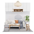 Light Colored Sofa Coffee Table Set With Throw Pillows Wooden Frame And Potted Plant