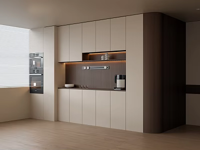 Modern Sideboard Cabinet Design With Light Dark Wood Storage LED Lighting Coffee Machine Area 3d model