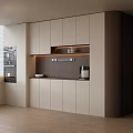 Modern Sideboard Cabinet Design With Light Dark Wood Storage LED Lighting Coffee Machine Area
