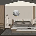 Modern Bedroom Interior Design With Natural Wood Furniture Decorative Artwork And Area Rug