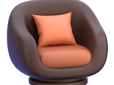 Modern Single Sofa With Dark Brown Upholstery And Orange Cushion Rounded Design For Living Room 3d model