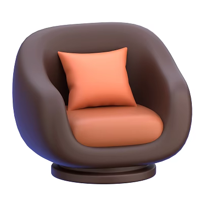 Modern Single Sofa With Dark Brown Upholstery And Orange Cushion Rounded Design For Living Room 3d model