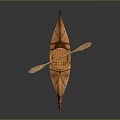 Hand Carved Wooden Boat Featuring Circular Container Decorative Paddles And Intricate Patterns