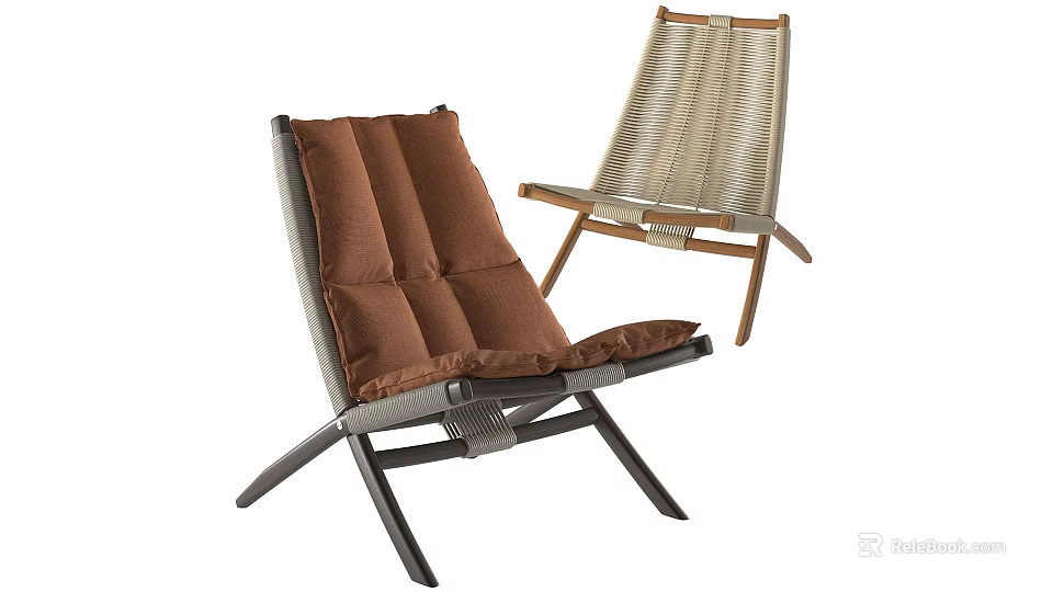 Modern Lounge Chair With Brown Cushion Gray Frame And Light Woven Wooden Design 3d model 